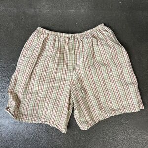 Vintage Rafael Sport Bermuda Shorts Mens Large Beige Plaid Linen Drawstring